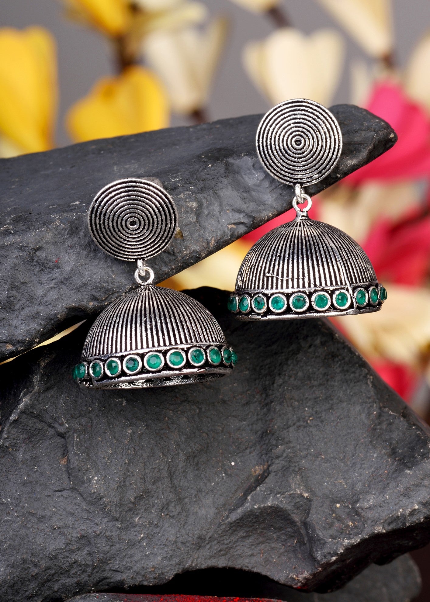 Silver Plated Oxidised Jhumka Earrings